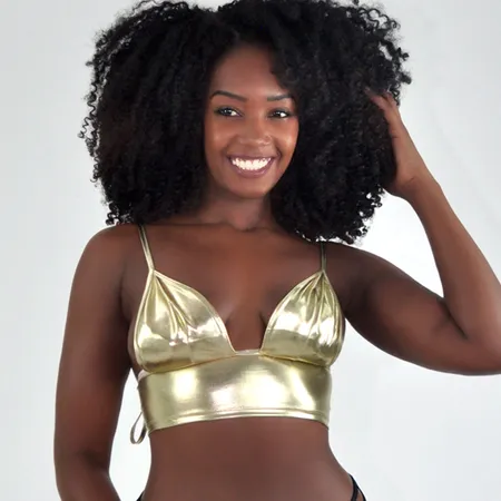 Sutiã Tipo Cropped Top Sensual em Tecido Metalizado - A seu Dispor - Ouro - Ref 3162