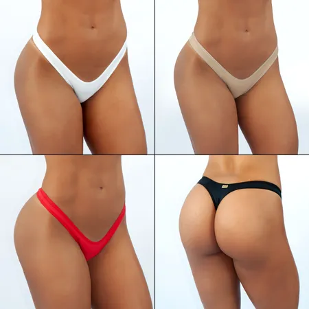 Kit 4 Micro Calcinhas Tipo Asa Delta em Lycra - Santa - Preto-Vermelho-Branco-Canela - Ref 3181