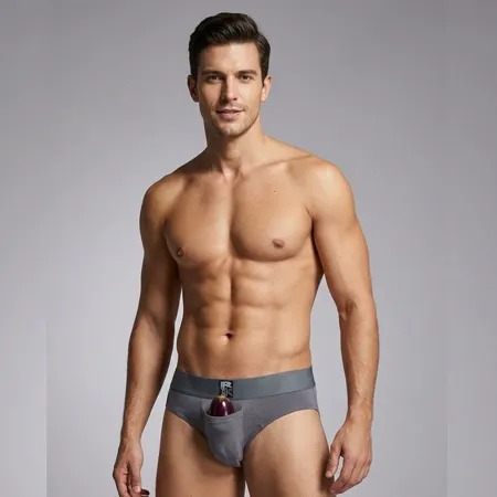 Cueca Slip Com Bolso Aumenta Volume - Cuidado - Cinza - Ref 1555