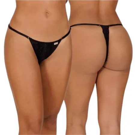 Calcinha Fio Dental em Renda e Tule com Regulagem - Certinha - Preto - Ref 3245