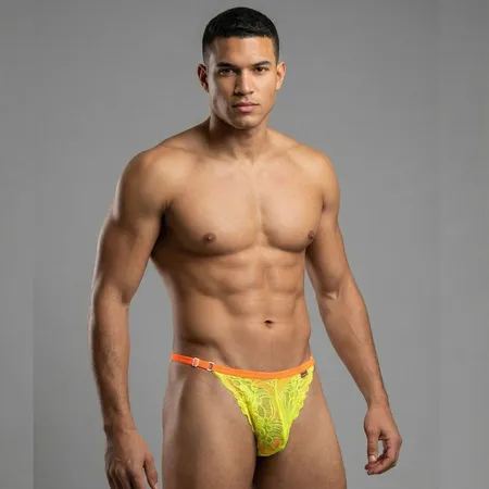 Cueca Exótica Feita em Renda - Brutus - Amarelo Neon - Ref 1755