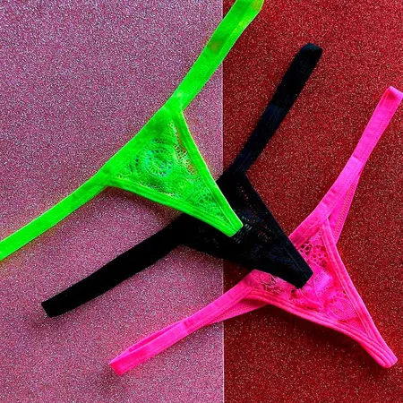 Kit 3 Mini Calcinhas Micro Fio Dental em Renda - Descolada - Preto-Verde-Pink - Ref 2516