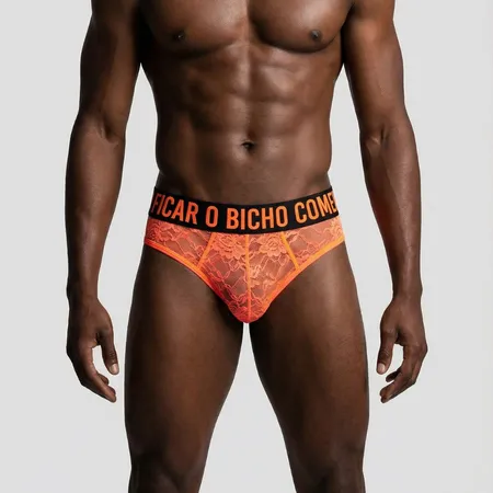 Cueca Exótica Em Renda Com Leve Transparência - Disfarce - Laranja - Ref 1519