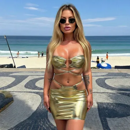 Conjunto Sexy Top + Saia Metalizado com Amarrações - Spanta+Voador - Ouro - Ref 3261