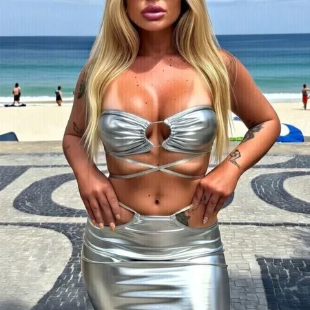 Conjunto Sexy Top + Saia Metalizado com Amarrações - Spanta+Voador - Prata - Ref 3264