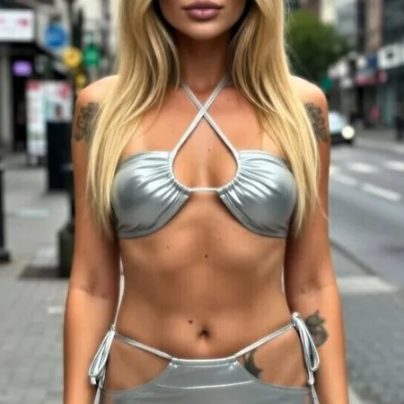 Top Sexy Multiplas Amarrações em Tecido Metalizado - Voador - Prata - Ref 3262