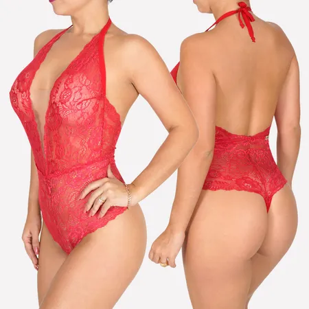 Body Sensual em Renda com Decote Profundo em Tule Invisível - Absoluto Body Sensual em Renda com Decote Profundo em Tule Invisível - Absoluto