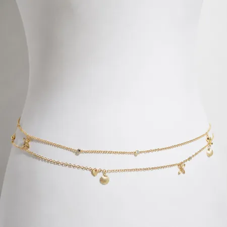 Corrente para Barriga em Metal com Camadas Duplas, Acessório de Cintura Estiloso e Sensual - Tulipa