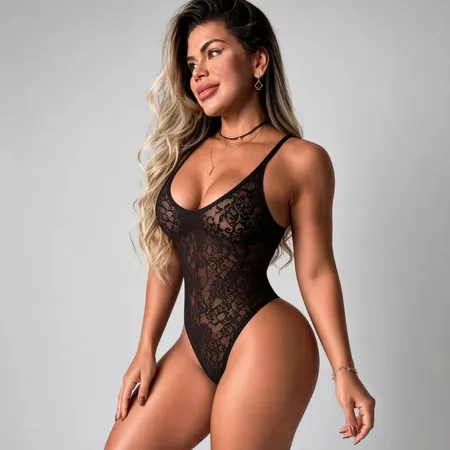 Body Fio Dental Sexy em Renda com Transparência - Chantilly
